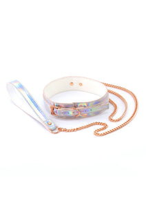 Silver Rainbow Holographic Bondage Collar & Leash