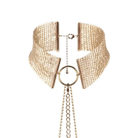 Bijoux Metallic Mesh Choker Chain Harness Gold