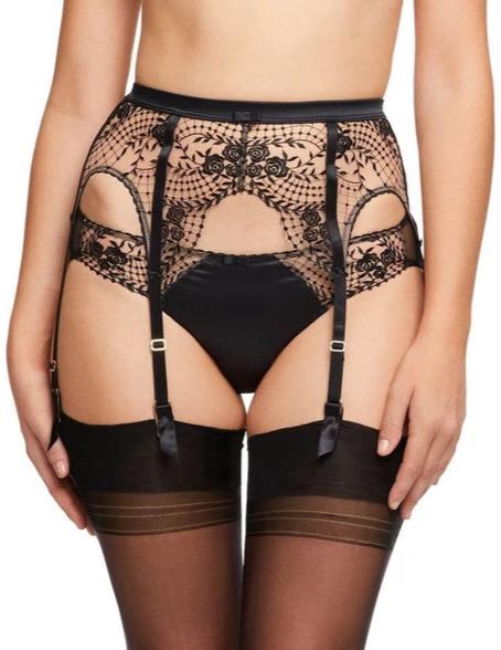 Julies Roses Black Suspender Belt (XS - 4XL)