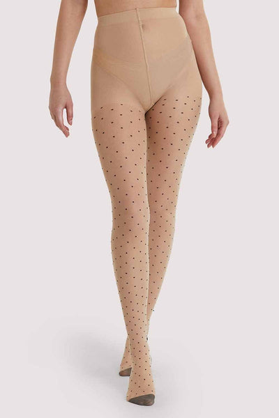 NEW! Dotty Seamed Tights With Bow in pale nude by Playful Promises