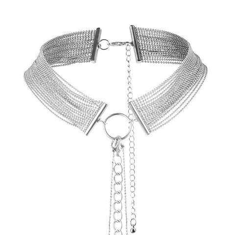Bijoux Metallic Chain Choker Harness Silver