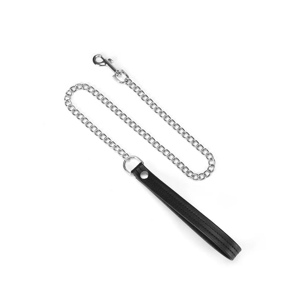 Black Bond Leather Collar with Soft Lining and Chain Leash by Liebe Seele