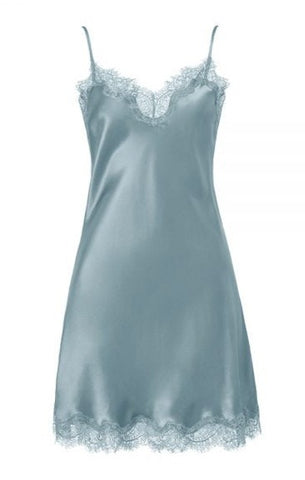 Sainted Sisters Silk Eyelash Lace Chemise Slip (Duck Egg Blue)