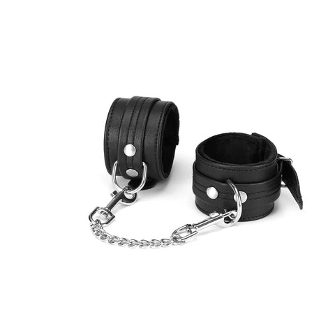 Black Bond Leather Handcuffs with Soft Lining by Liebe Seele