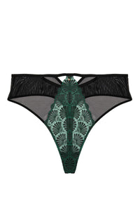 Last chance To Buy! Mia - Black and Jade Deco Embroidery High Waist Thong