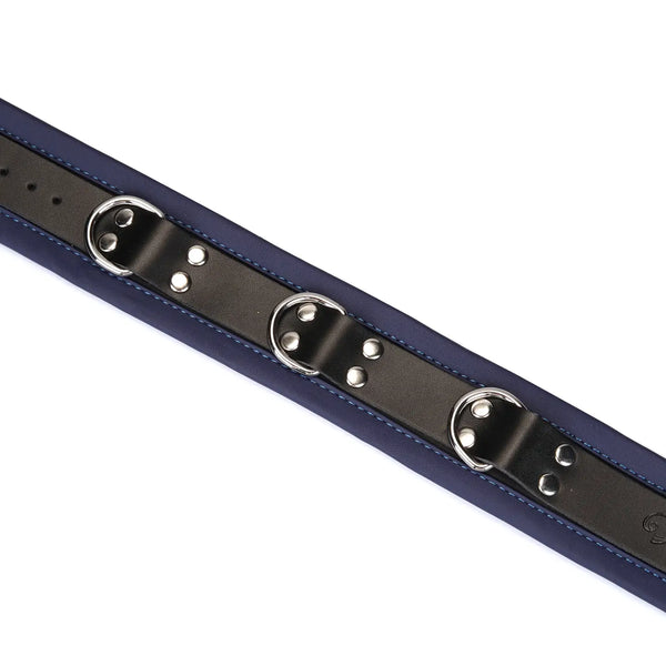 Cerulean Dominion Blue Leather Collar with Chain Leash by Liebe Seele