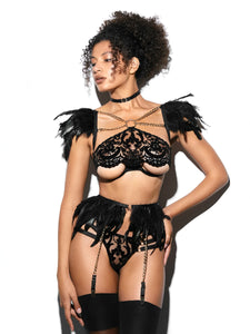 Black Angel Ouvert Thong, Halter Bra & Belt Set