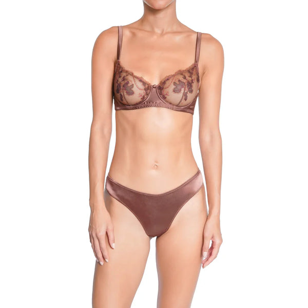 Prestige Poem Silk Tanga in Chestnut by HUIT