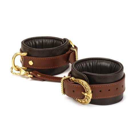 The Equestrian - Leather Ankle Cuffs with Gold Hardware