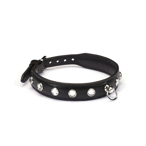 Black Premium Leather Choker with Gemstones by Liebe Seele