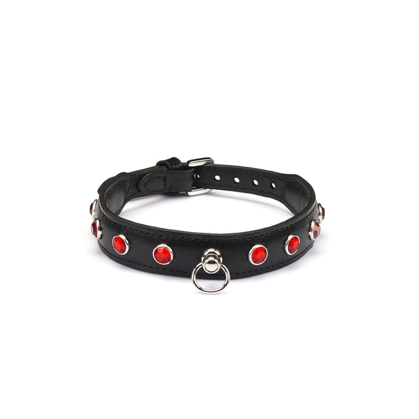 Black Premium Leather Choker with Gemstones by Liebe Seele