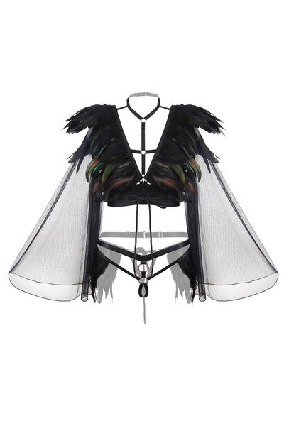 Feathered Sheer Geisha Harness Outfit
