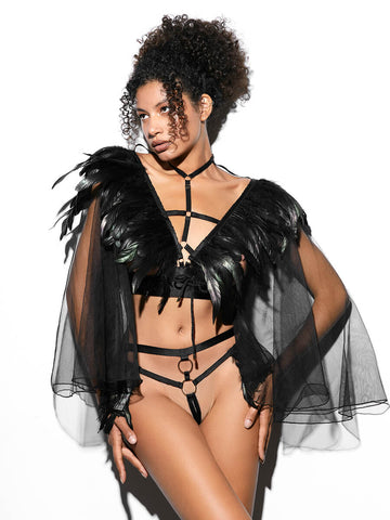 Feathered Sheer Geisha Harness Outfit