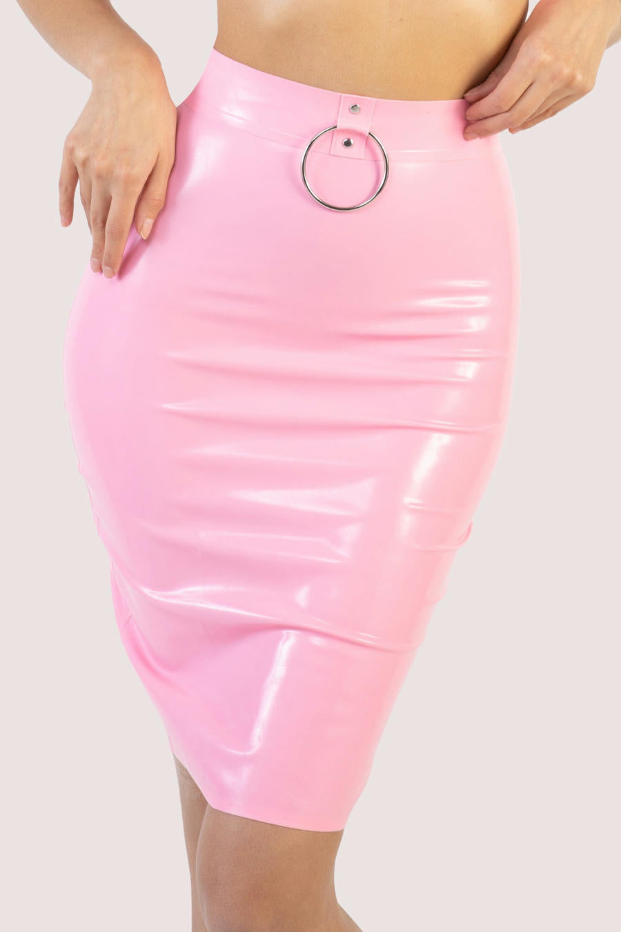 Imogen - Pink Latex Pencil Skirt by Bettie Page