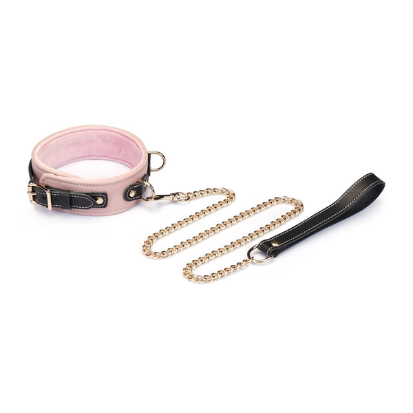 Italian Leather Collar & Handcuffs Set in Pink by Liebe Seele