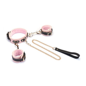 Italian Leather Collar & Handcuffs Set in Pink by Liebe Seele