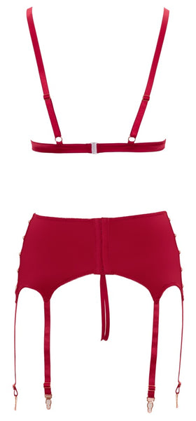 Abierta Fina- Khaleesi - 3 Piece Ouvert Bra, Thong and Suspender Set