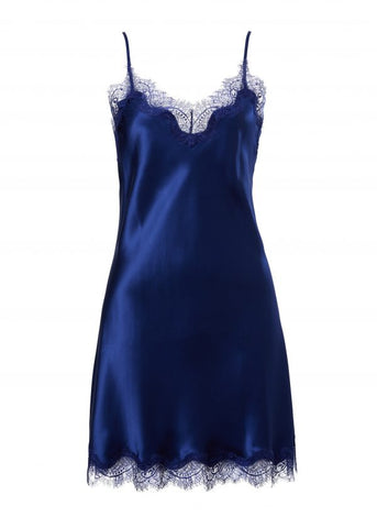 NEW! Sainted Sisters Silk Eyelash Lace Chemise Slip (Midnight)