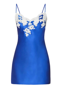Marjolaine Silk Slip with Lace Applique Royal Blue