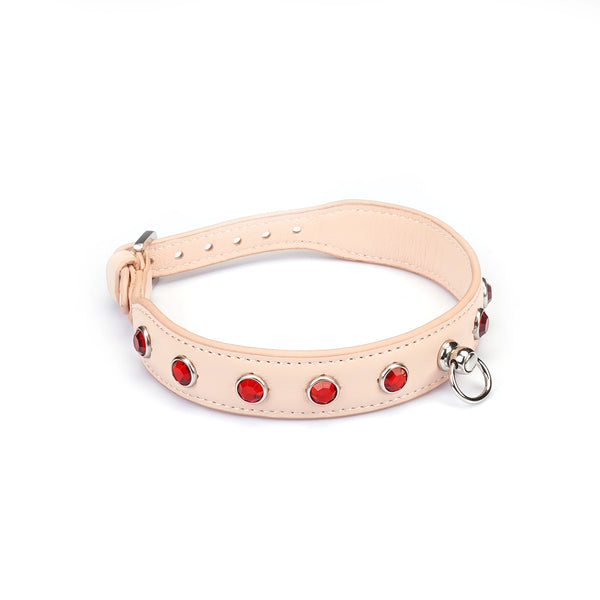 Pink Premium Leather Choker with Gemstones by Liebe Seele