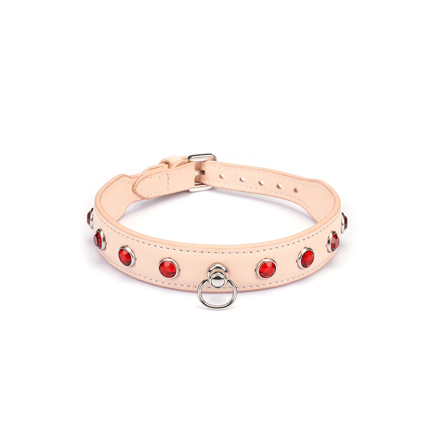 Pink Premium Leather Choker with Gemstones by Liebe Seele