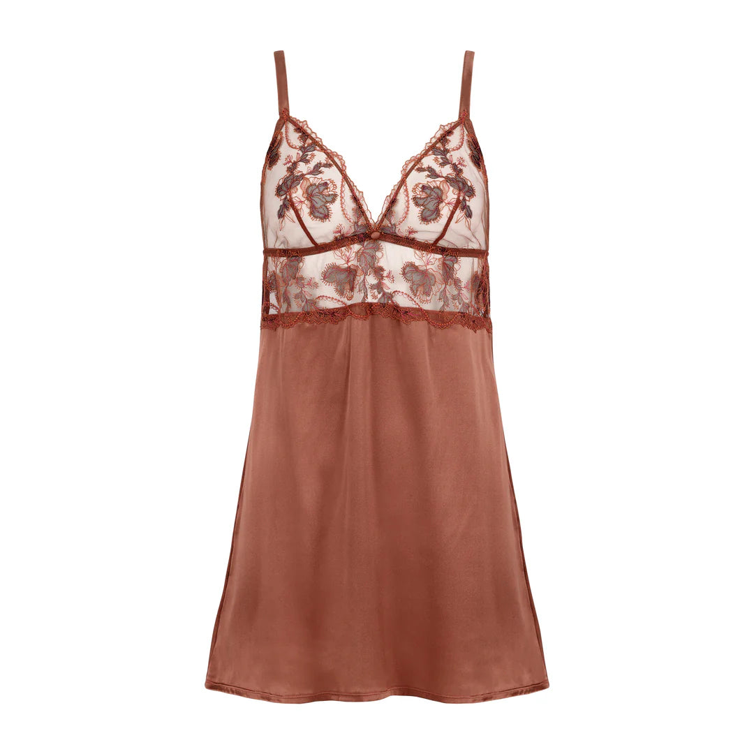 Prestige Poem Silk Chemise Slip in Chestnut by HUIT