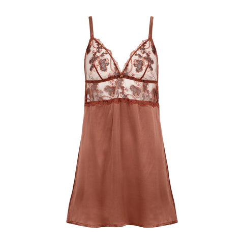 Prestige Poem Silk Chemise Slip in Chestnut by HUIT