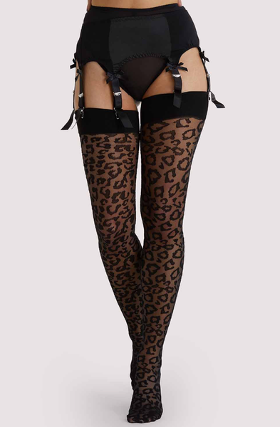 Playful Promises "Leopard Knit Stockings" Black/Black