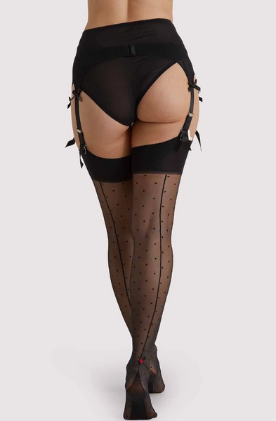 Playful Promises "Dotty Seamed Stockings With Bow Black"