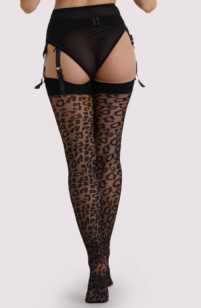 Playful Promises "Dotty Seamed Stockings With Bow Black"