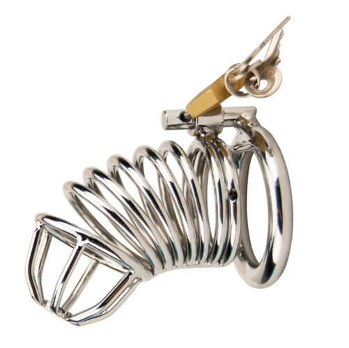 Spiral Stainless Steel Chastity Cock Cage with padlock