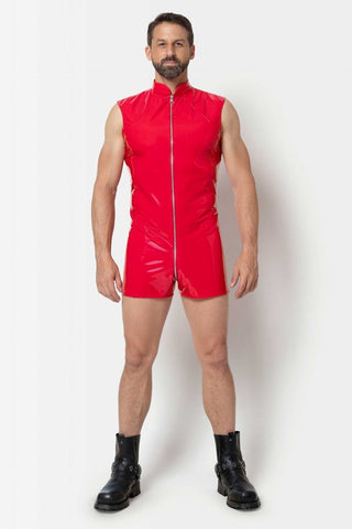 Anders red vinyl playsuit by Patrice