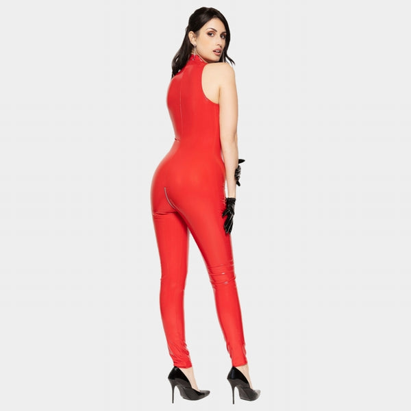 Angelica Vinyl Catsuit in Shiny Red