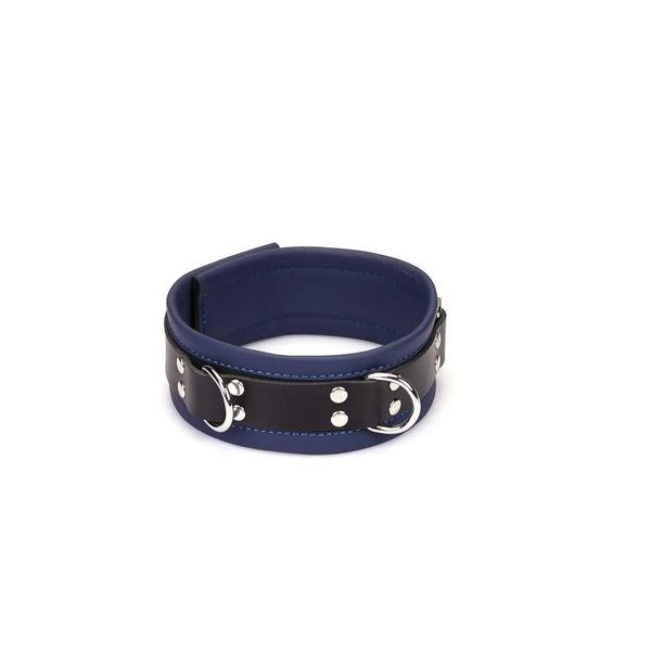 Cerulean Dominion Blue Leather Collar with Chain Leash by Liebe Seele