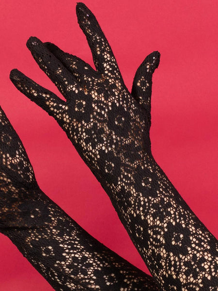 Black Lace Elbow-Length Cocktail Gloves