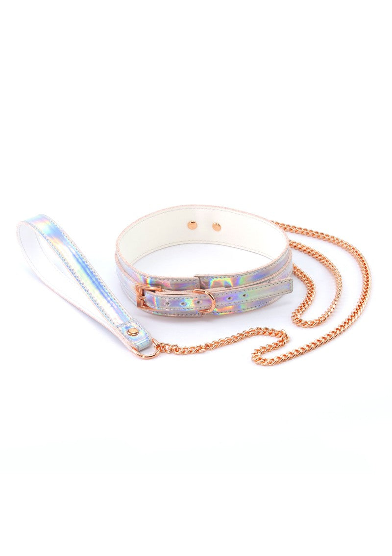 Silver Rainbow Holographic Bondage Collar & Leash