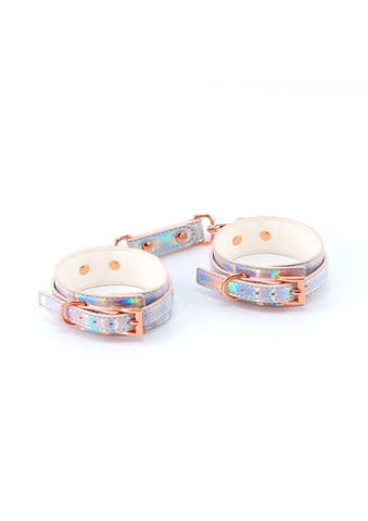 Silver Rainbow Holographic Bondage Wrist Cuffs