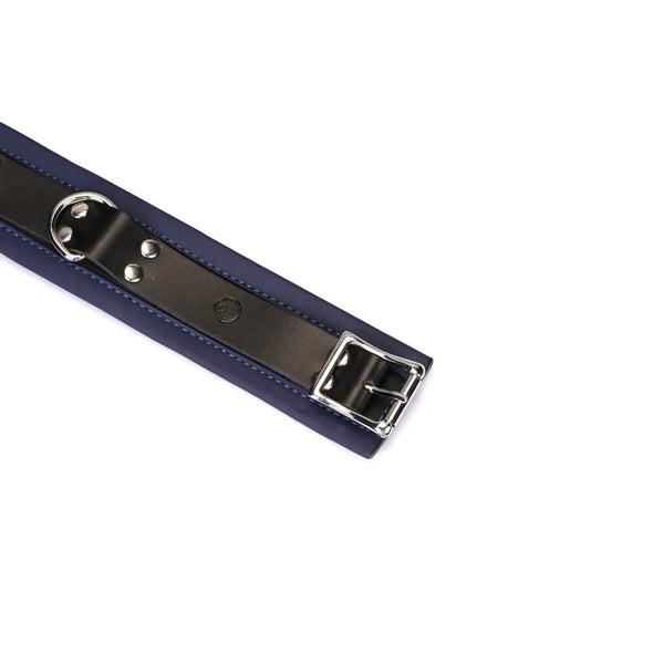 Cerulean Dominion Blue Leather Collar with Chain Leash by Liebe Seele