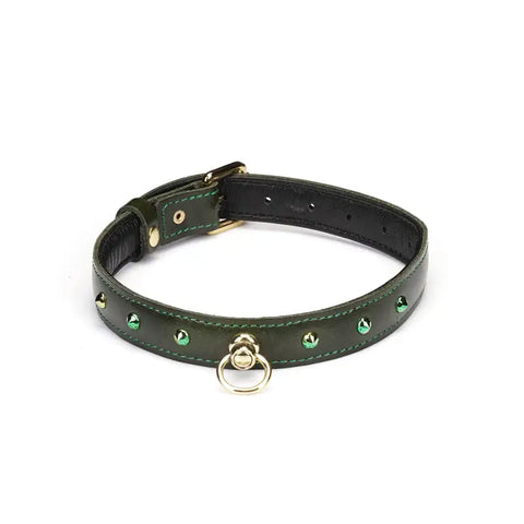 Luxury Green Leather Choker with Gemstones