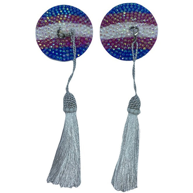 Trans Pride Crystal Round Nipple Tassels with Detachable Tassels (LIMITED EDITION)