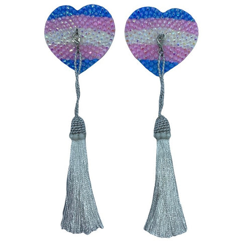 Trans Pride Crystal Heart Nipple Tassels with Detachable Tassels (LIMITED EDITION)