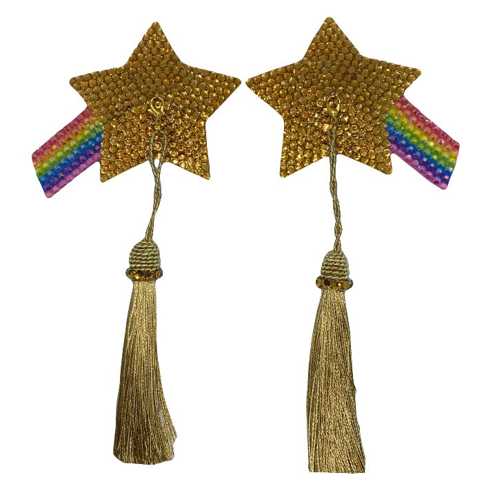Shooting Star with Rainbow Crystal Nipple Tassels with Detachable Tassels