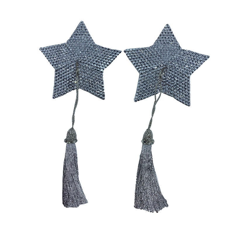 Silver Crystal Stars with Detachable Silver Tassels