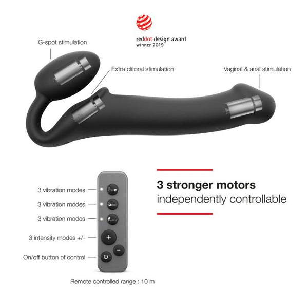 NEW - Strap On Me - Vibrating Bendable Strap-On - M - Black