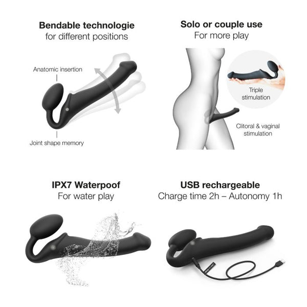 NEW - Strap On Me - Vibrating Bendable Strap-On - M - Black