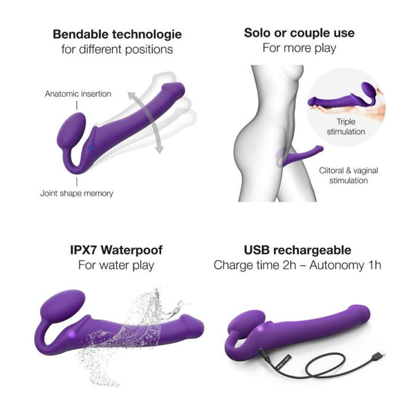 Strap On Me - Vibrating Bendable Strap-On - M - Purple