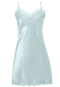 Sainted Sisters Silk Eyelash Lace Chemise Slip (Oyster Blue)