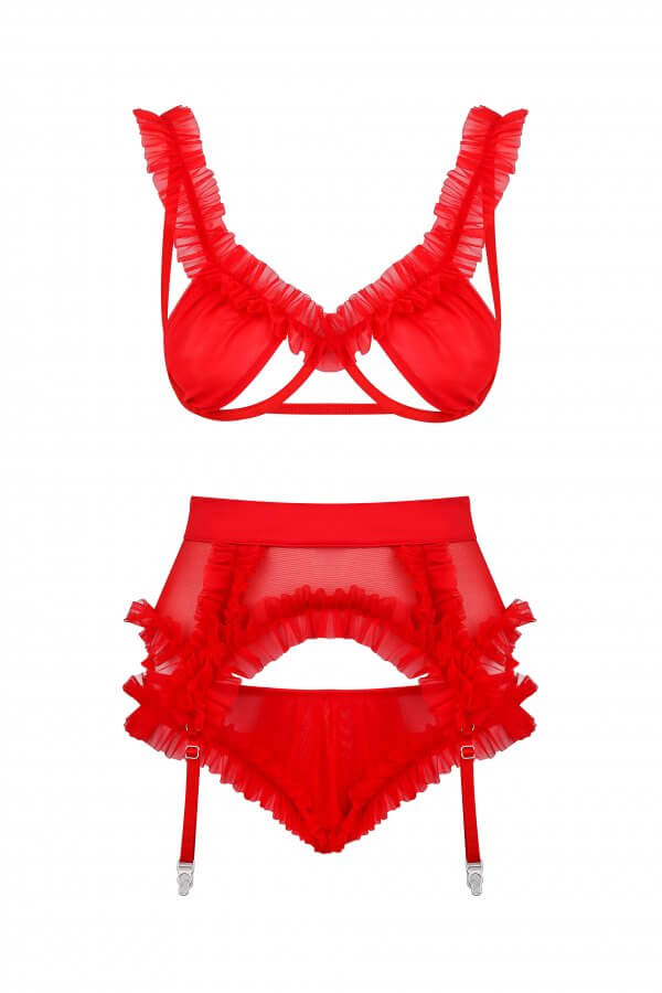 Gifted Red & Ruffled Bra, Girdle Set