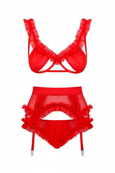 Gifted Red & Ruffled Bra, Girdle Set