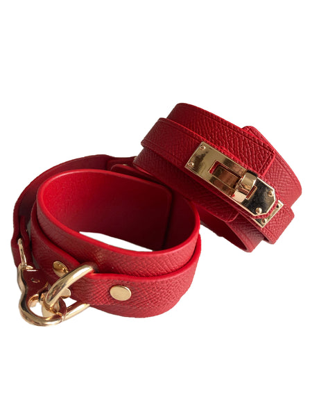 Leather Lux Red & Gold Ankle Cuffs
